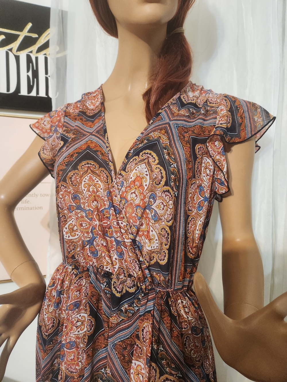 Paisley Print Maxi Dress with Tie Waist - Rust Multi Sz 6 - Picture 3 of 12